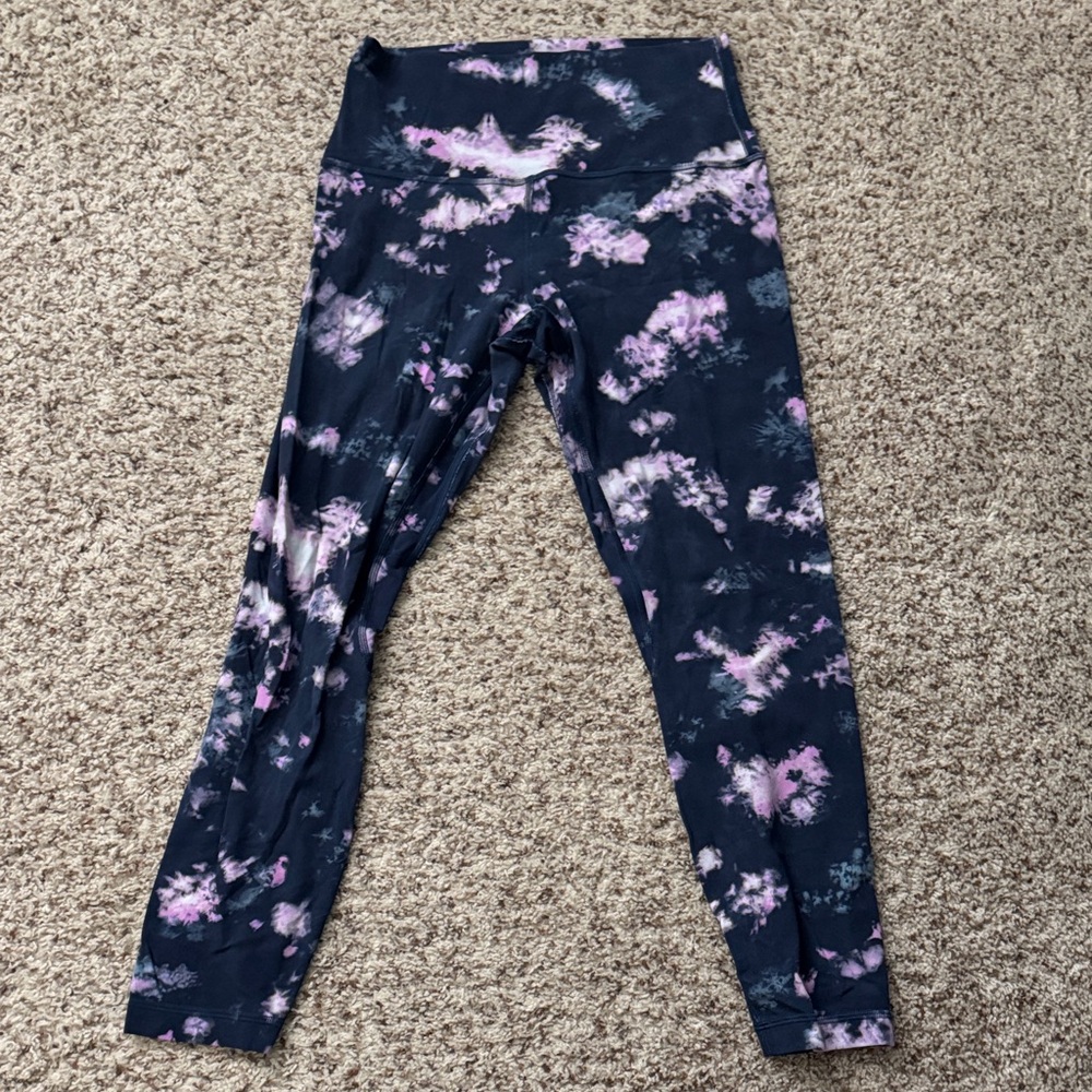 Lululemon Athletica Navy and Pink Tie-Dye Leggings